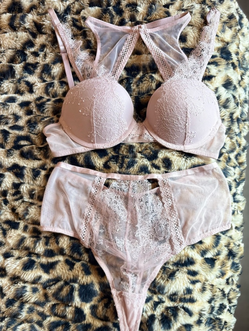 Victoria's Secret Blush Pink Lace Push-Up Bra & Lace-Front Brief
